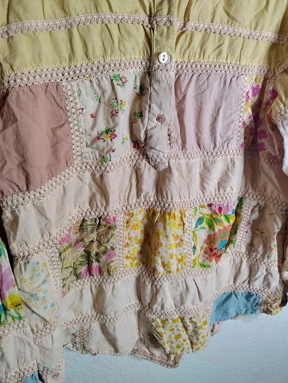 IVY JANE PATCHWORK PATTERNED Cottagecore Boho TOP IN PINK Sz L